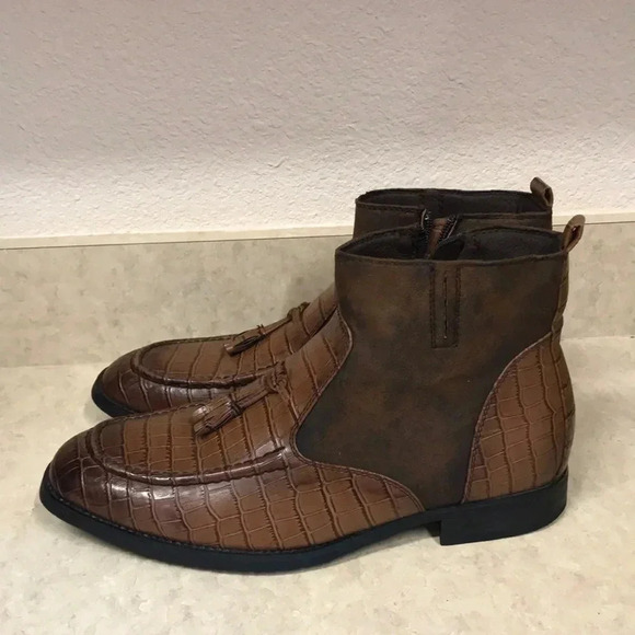 Other - Chukka Brown Two Tone PU Leather Alligator Tassel Ankle Boots